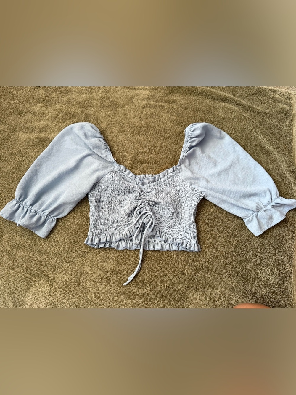 Better Be Light Blue Smocked Puff-Sleeve Crop Top